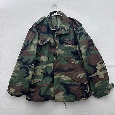 US Army Jacket Men M Full Zip USGI M65 Cold Weather Field Woodland Military Camo • $33.95