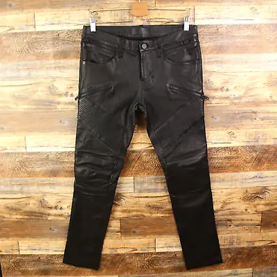 J Brand Mens Lambskin Leather Pants Size 30 Slim Black Bike Heavy Side Zipper • $399.99