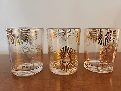 Lot Of 3 NEST Glass Candle Holders Votive Clear Glass With Gold Star Sun 2.5  • $12.99