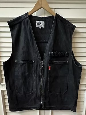 Vintage 90s YES Men Black Zip Up Denim Vest Size L  Goth Grunge 311 • $58