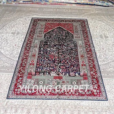 Yilong 5'x8' Handmade Silk Area Rug For Prayer Hand Knotted Porch Carpet TJ268C • $1440
