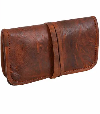 Leather Handmade Vintage Tobacco Pouch Unisex Make Up Wrap Small Brown CHRISTMAS • $46.58