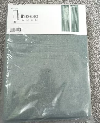 Ikea Hannalena Room Darkening Curtains 145cm X 300cm Green-Blue 804.698.52 NEW • £24.89