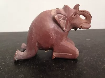 Vintage Carved Elephant - Pinkish Marble / 14cm Long • £4.99