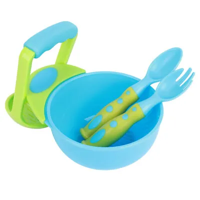 (Blue And Green Mixed Color)4pcs Baby Food Masher Baby Mash Bowl Bowl Spoons • £9.05