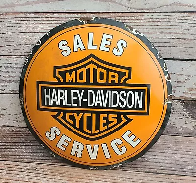 Vintage Harley Davidson Motorcycles Sales & Service Porcelain Metal Dealer Sign • $0.99