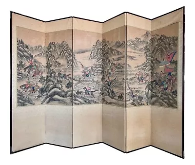 Mid-Century Chinoiserie Chinese 6 Panel Hand Painted Folding Screen Room Divider • $2096.50