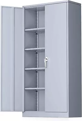 Metal Storage Cabinet W/Locking Doors And 4 Adjustable Shelves Garage Cabinet • $169.99