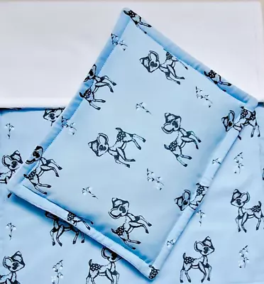 Dolls Pram Cot Bedding Set  - Cute Baby Fawn Deer - Blue • £6.95