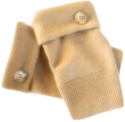 Fingerless Gloves Camel Brown Tan 100% Merino Wool M - L Medium - Large Mittens • $34.98