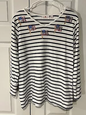 QUACKER FACTORY Women’s Patriotic Sequin Flag Long Sleeve Top Size Large • $16.49