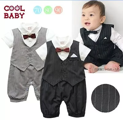 Baby Boy Short Or Long Formal One Piece Tuxedo Romper W/Vest Size 00.0.1.2 • $15.39