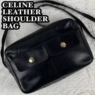 Vintage Old Celine Leather Shoulder Bag Crossbody Triomphe Black Italy • $198