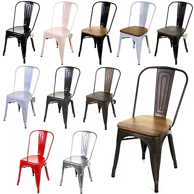 Set Of 4 Tolix Style Metal Bistro Chairs Cafe Kitchen Dining Rustic Vintage • £179.99