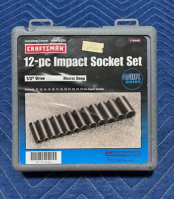 NOS Craftsman 12 Pc 1/2  Drive Deep Metric Impact Socket Set #19460 W/Case • $90