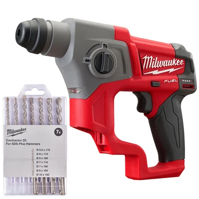 £153 • Buy Milwaukee M12CH-0 12V Brushless SDS+ Hammer Drill Body + 7 Piece Drill Bit Set