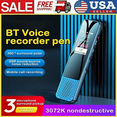 Digital Voice Activated Recorder W/ Bluetooth Noise Cancelling Audio Recorder US • $31.81