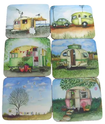 Sharon Peterkin Vintage Caravans 6 Coasters Boxset Corked Back #CMC233 Cinnamon • $32