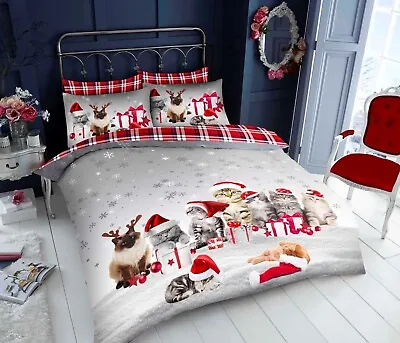 £18.99 • Buy Xmas Purr Cat Cats Christmas Duvet Quilt Cover Festive Bedding Set