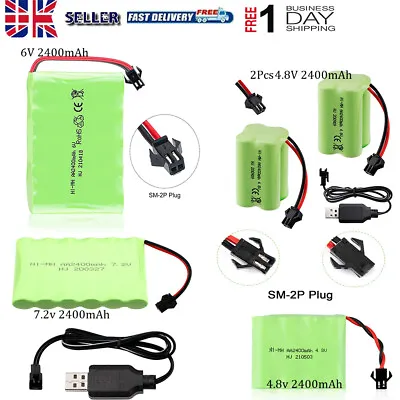 4.8v-7.2V 2400mAh Ni-MH AA Battery SM-2P 2Pin Plug + USB Charger For RC Car Car • £15.99