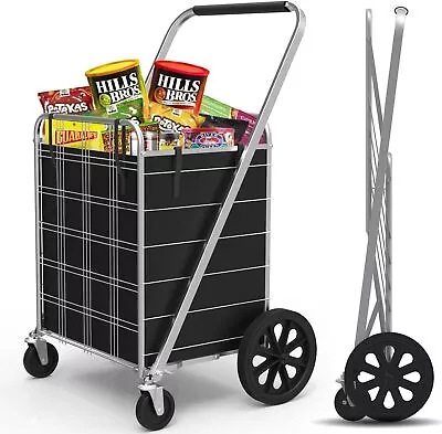 Jumbo Shopping Cart With Wheels And Liner 360° Metal Roller Fast Shipping • $61.70