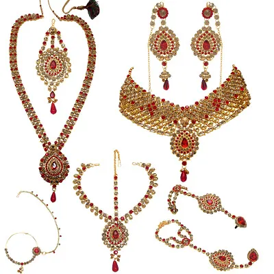 Indian Kundan Bridal Red Non-Precious Metal Engagement Combo Jewelry Set • $29.99
