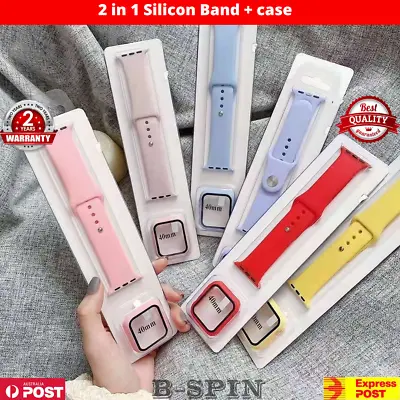 $7.99 • Buy Screen Case +Silicone Band Strap For Apple Watch 8 7 6 5 4 3 2 SE 38 40 42 44 45