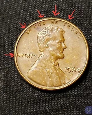 1964 D Lincoln Penny - Errors On Top Rim  L  In Liberty On Edge & More! RARE! • $149.99