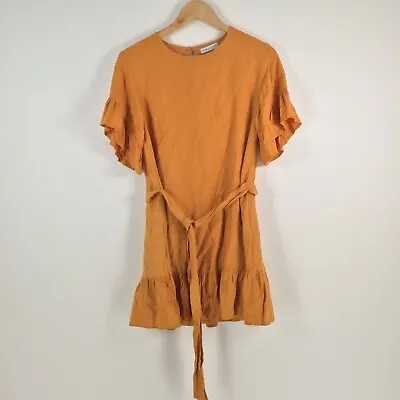 Urban Outfitters Womens Dress Size XS Yellow Mini Short Sleeve Belt Linen 007821 • $13.22