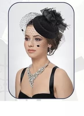 Black Feather Mesh Fascinator Veil Mini Hat Hair Clip Wedding Tea Cocktail Party • $12.95