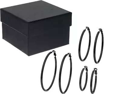 Steel By Design Stainless Steel Set Of 3 Omega Back Hoop Earrings Black • $18.80