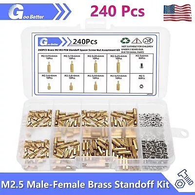 240 Pcs Male Female Brass PCB Spacer Standoff Screw Nut Assortment Threaded 2.5 • $13.29