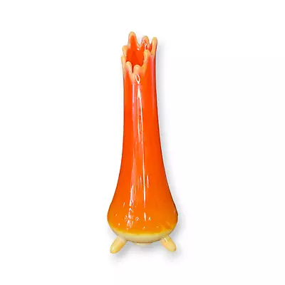 L. E. Smith Creamsicle Orange Swag Vase Three Toe Hobnail Mid Century Modern 11  • $99.85