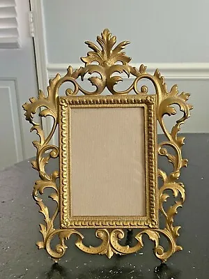 $39.99 • Buy Vintage Cast Iron Easel Back Picture Frame French Rococo Gold Tone