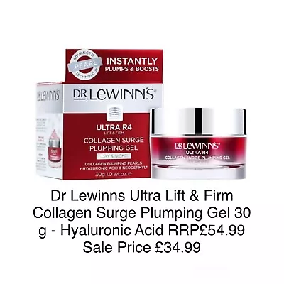 £34.99 • Buy Dr Lewinns Ultra Lift & Firm Collagen Surge Plumping Gel 30 G - Hyaluronic Acid