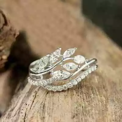 Real Moissanite 2.20Ct Marquise Cut Women Cluster Ring In 14K White Gold Plated • $161.99