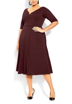 CITY CHIC Cute Girl E/ Sleeve Dark Ruby Dress Plus Size XXL/24 NWT [RRP $99.95] • $50