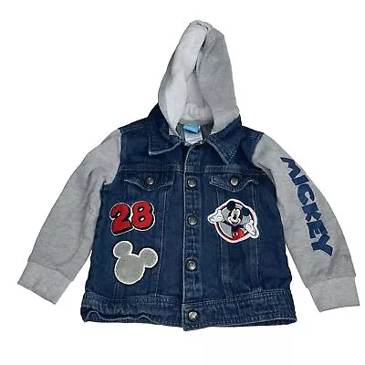 Mickey Mouse Toddler 5/6 Hooded Jean Jacket TOO COOL 28 Embroidered Snap Button • $24.50