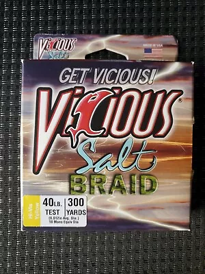 Yellow Braid Fishing 40lb Test Line VICIOUS SALT Braid 300 Yds Hi-Vis  • $12.99