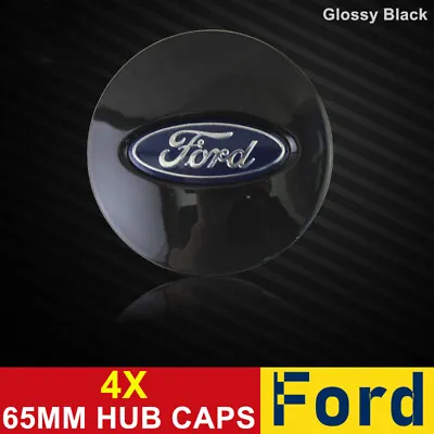 4X 65MM Wheel Centre Caps Hub Caps Car Rim Badge Emblem Glossy Black Fits Ford • $15.91