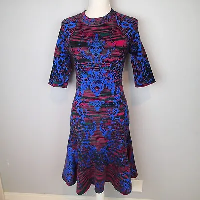Missoni Dress Women's 44  Knit Wool Blend 3/4 Sleeve Flare Blue Pink Green • $99.95