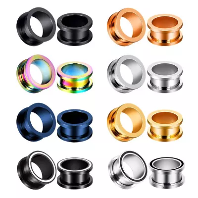 2PCS Stainless Steel Screw Tunnels Plugs Hollow Ear Gauges Earrings Expander • $5.99