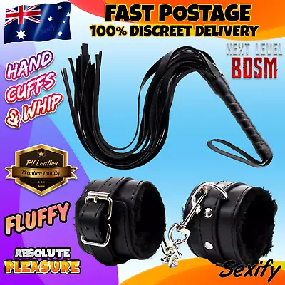 Fluffy Handcuffs Whip Bondage Kit BDSM Restraint Cuffs Fetish Couples Sex Toy • $16.95