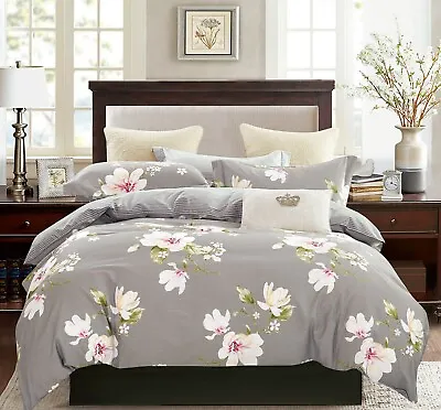 Cal King Size Magnolia Cotton Bedding Set: 1 Duvet Cover 2 Shams 2 Cases (W1805) • $24.99