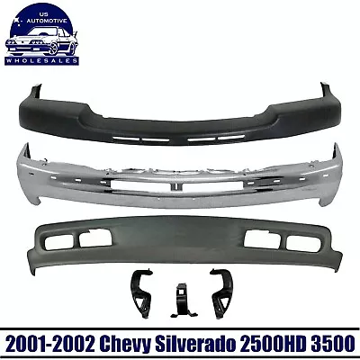 Front Bumper Chrome Steel Kit W/ Brackets For 01-02 Chevy Silverado 2500HD 3500 • $540.92