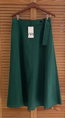 $40 • Buy Zara Linin Blend Midi Skirt Green Size (various)