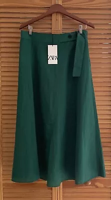 Zara Linin Blend Midi Skirt Green Size (various) • $40