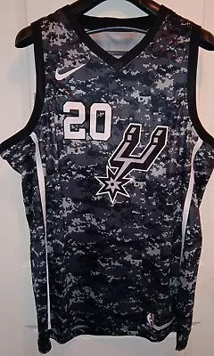 Manu Ginobili Grey Camo Spurs #20 Retro Basketball Jersey Size XL • $65