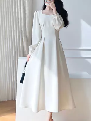 2023 Fashion Women Vintage A-Line Party White Dress Long Sleeve Slim Clothes • $39.27