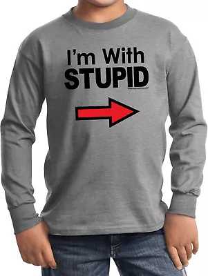 Buy Cool Shirts Kids I'm With Stupid T-shirt Black Print Youth Long Sleeve • £12.30